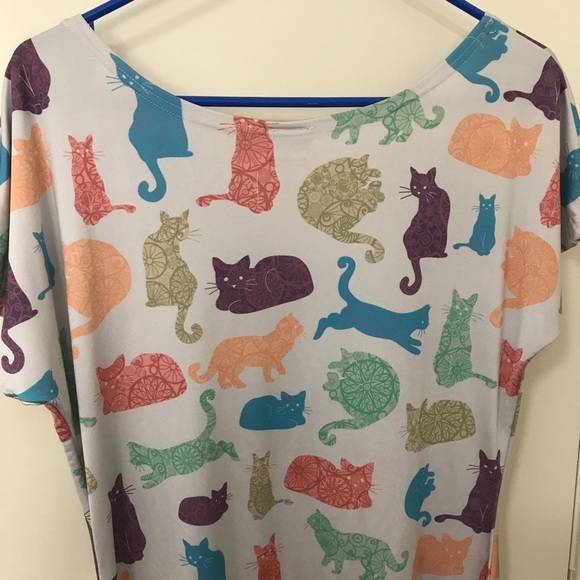 Cowcow multi color cat print scoop neck dress 2XL - Picture 7 of 10